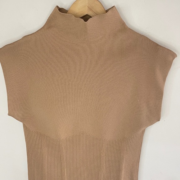 ANTHROPOLOGIE NWOT Tan‎ Knit Mock Neck Mini Dress, XS - Picture 5 of 10